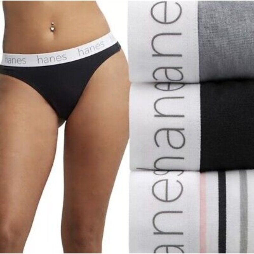 Hanes  size 9 2XL Originals Ultimate Cotton Stretch Thong Underwear 3-Pack Blk G